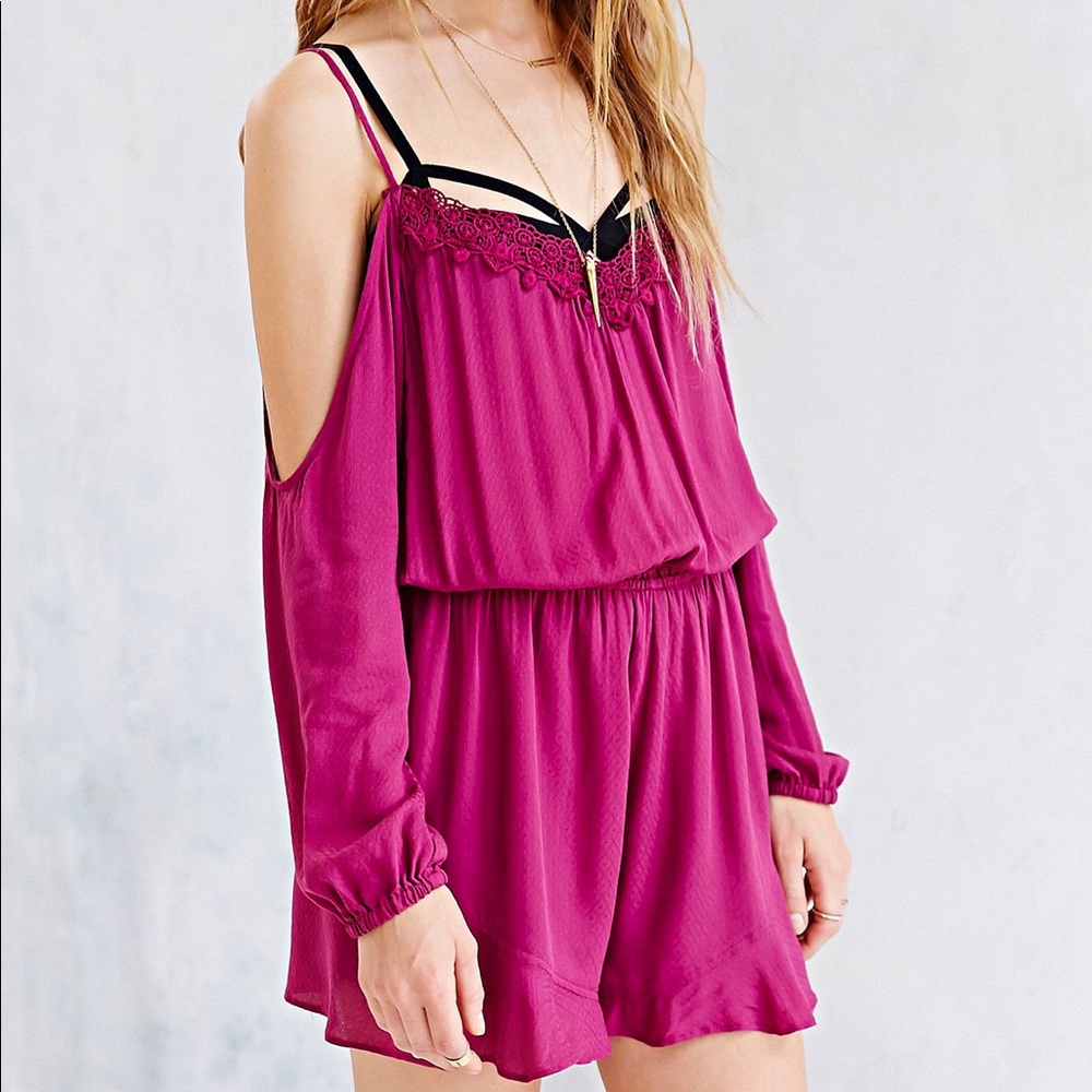 Ecoté Off-the-Shoulder Crochet-Insert Romper